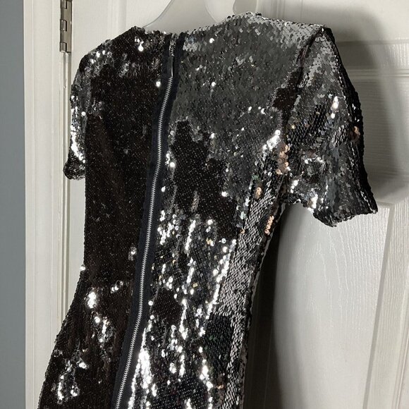 NWT TOPSHOP sequin Mini Party Dress Short sleeve Bronze Silver Metallic Size 2 - Picture 10 of 14
